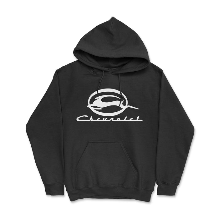 A black hoodie featuring the Chevrolet Impala emblem embroidered on the chest, perfect for fans of this classic car.